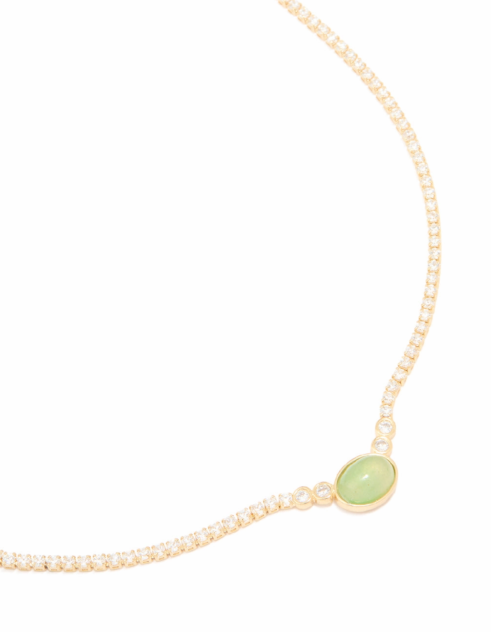 Polished Accessory Classic Elegance Gold Plated Cubic Zirconia Oval Green Semi Precious Stone Cup Chain Necklace