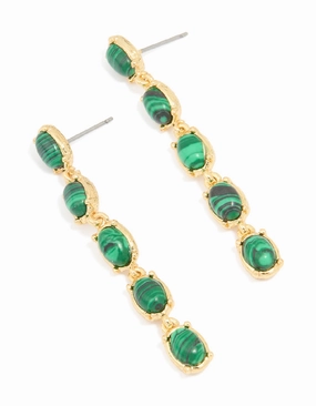 Gold Plated Emerald Semi Precious Stone Oval Drop Earrings Stylish charm Bridesmaid Gift