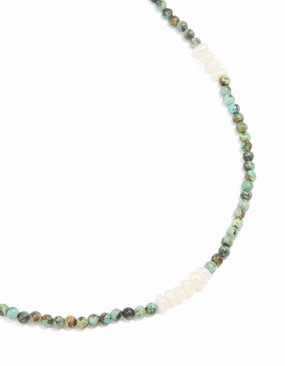 Gold Plated Freshwater Pearl & Aqua Semi Precious Stone Beaded Fine Necklace Accent Piece