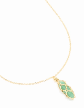 Gold Plated Green Aventurine Wrapped Pendant Necklace Charming Jewelry Pieces
