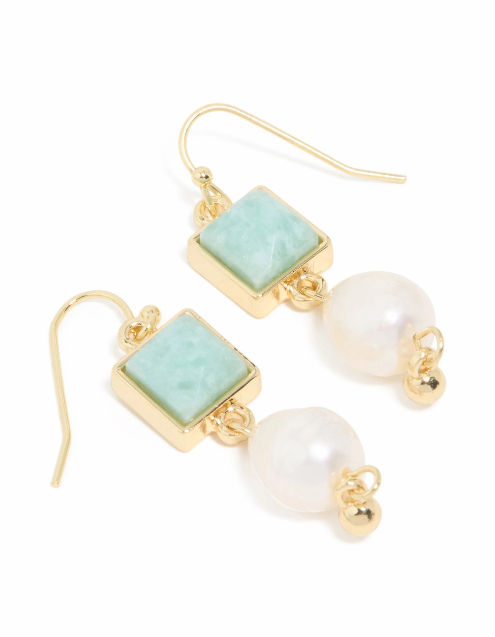 Gold Plated Green Semi Precious Stone Freshwater Pearl Statement Earrings urban vibe Elegant Details