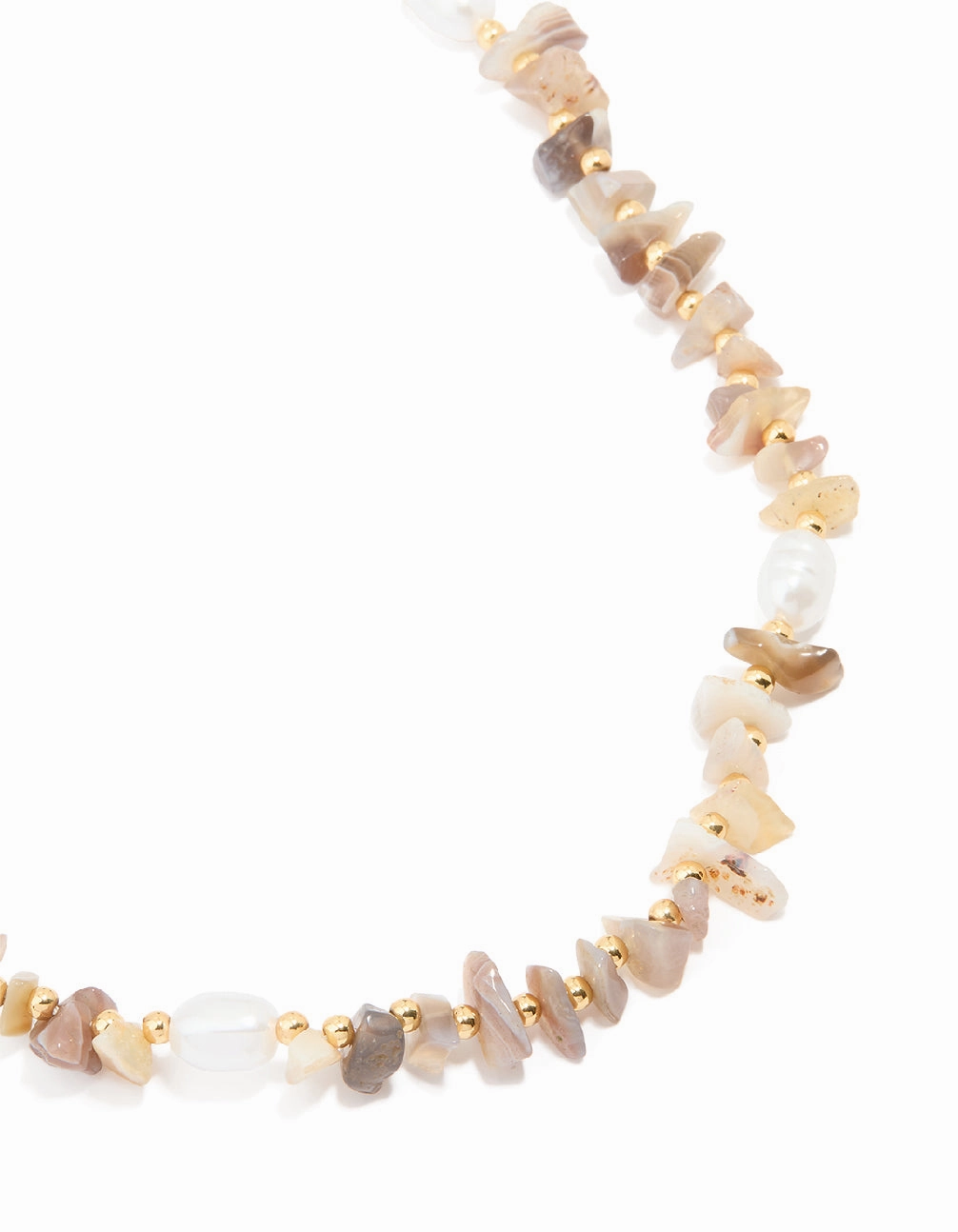Gold Plated Mixed Semi Precious Stone Pearl Chip Necklace Minimal Piece Autumn Style