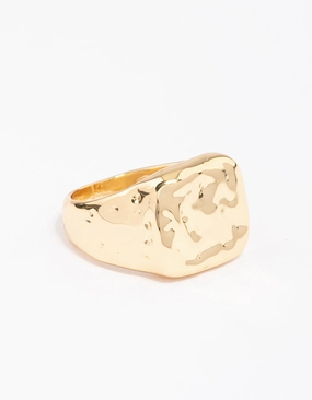 Soft Features Sophisticated Spark Gold Plated Molten Signet Ring