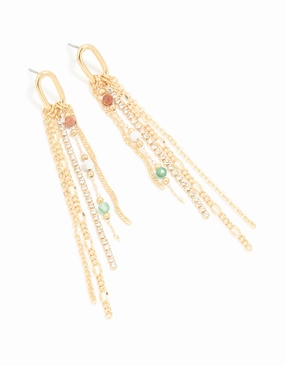 Custom Finish Artful Touch Gold Plated Multicoloured Semi Precious Stone Cup Chain Earrings