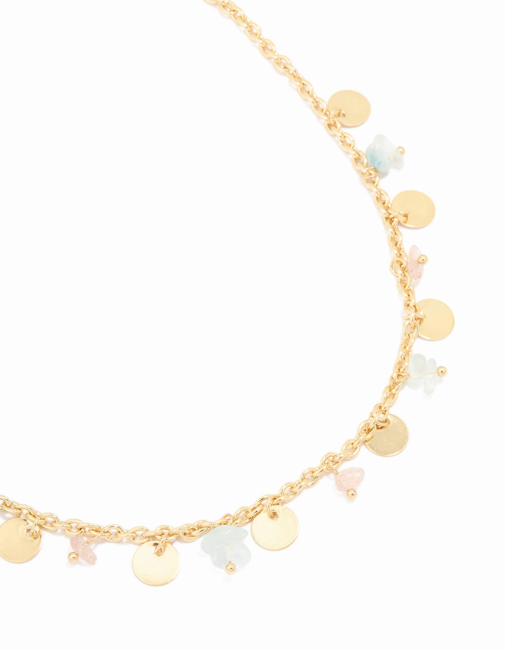 Gold Plated Multicoloured Semi Precious Stone Disc & Droplet Necklace Sophisticated Glow
