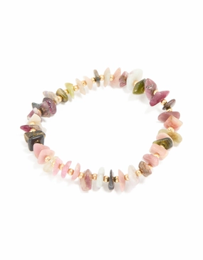 Modern Vibe Signature Style Gold Plated Multicoloured Semi Precious Stone Large Chip Stretch Bracelet