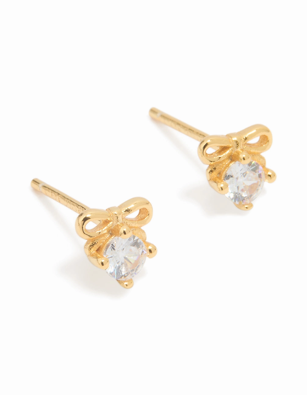 Shining Sparkle Effortless Look Gold Plated Sterling Silver Cubic Zirconia Bow Stud Earrings