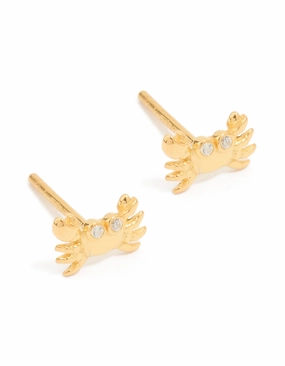 Flirty Accent High Class Gold Plated Sterling Silver Cubic Zirconia Crab Earrings