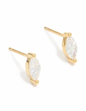 Gold Plated Sterling Silver Cubic Zirconia Marquise Earrings Charming Accent Daily Collection