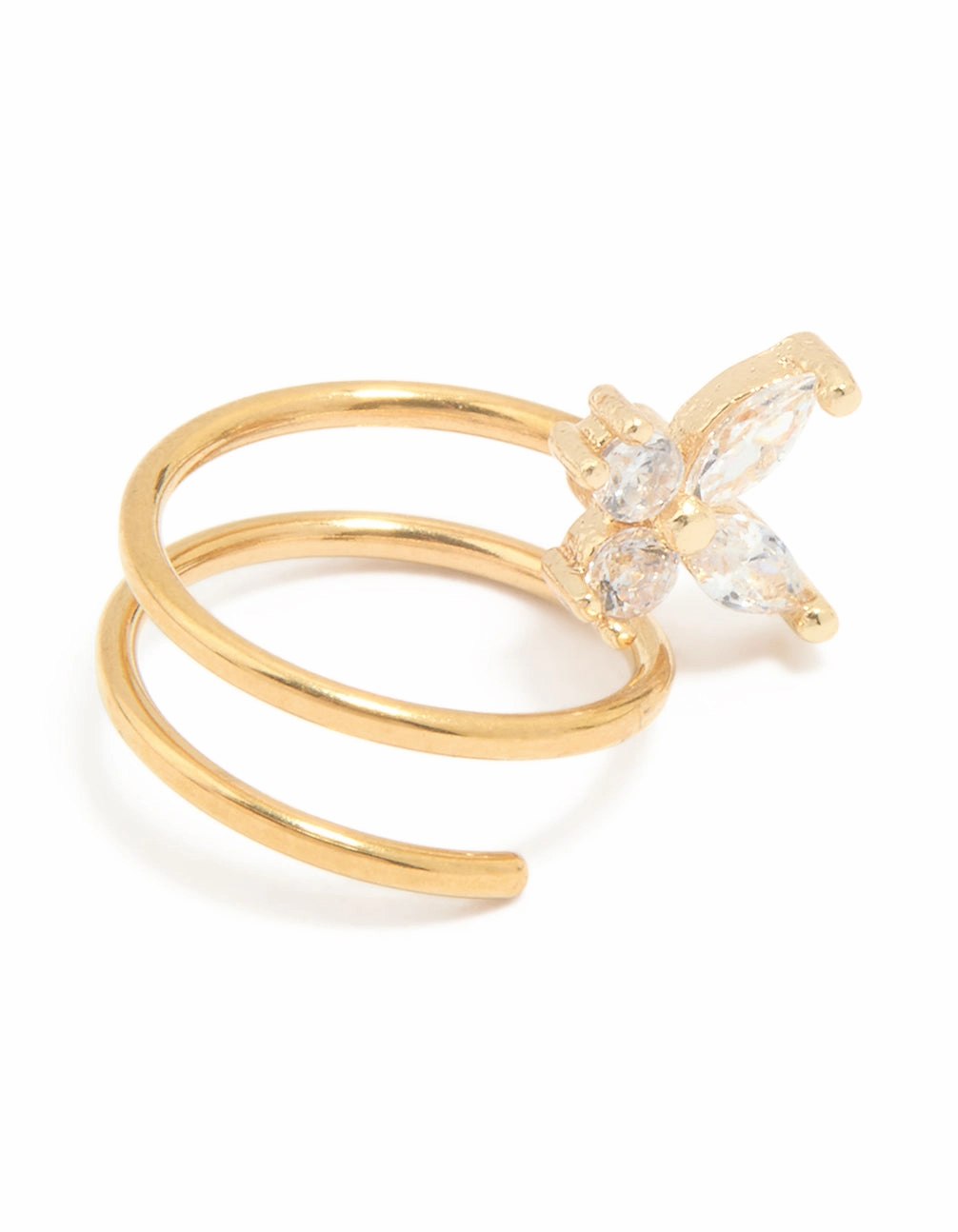 Smooth Texture Stylish Line Gold Plated Surgical Steel Cubic Zirconia Butterfly Twist Nose Ring