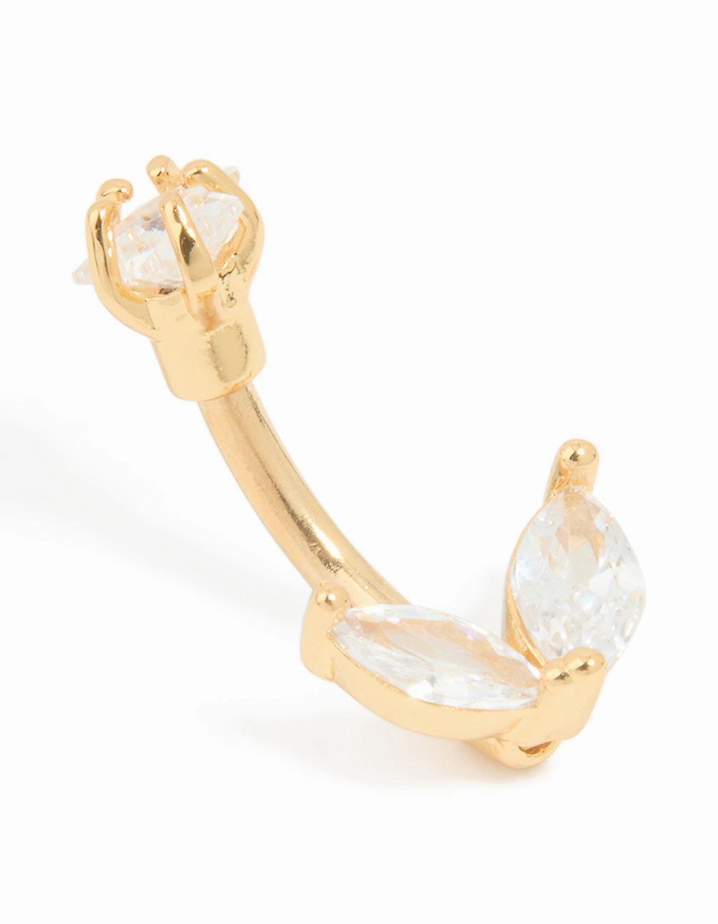 Dynamic Form Gold Plated Surgical Steel Cubic Zirconia Leaf Bar Belly Bar