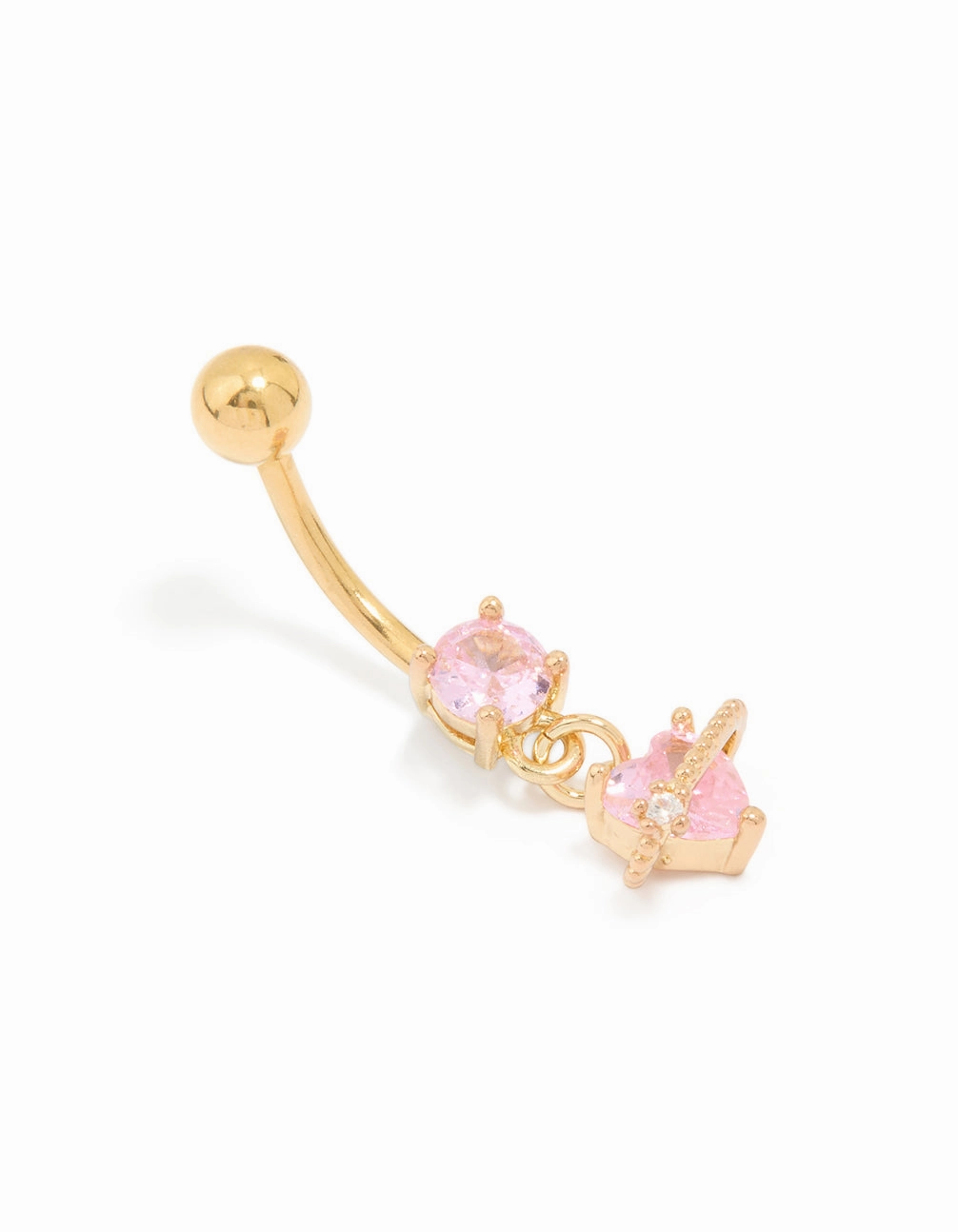 Gold Plated Surgical Steel Pink Cubic Zirconia Planet Belly Bar Vibrant Shine Pieces
