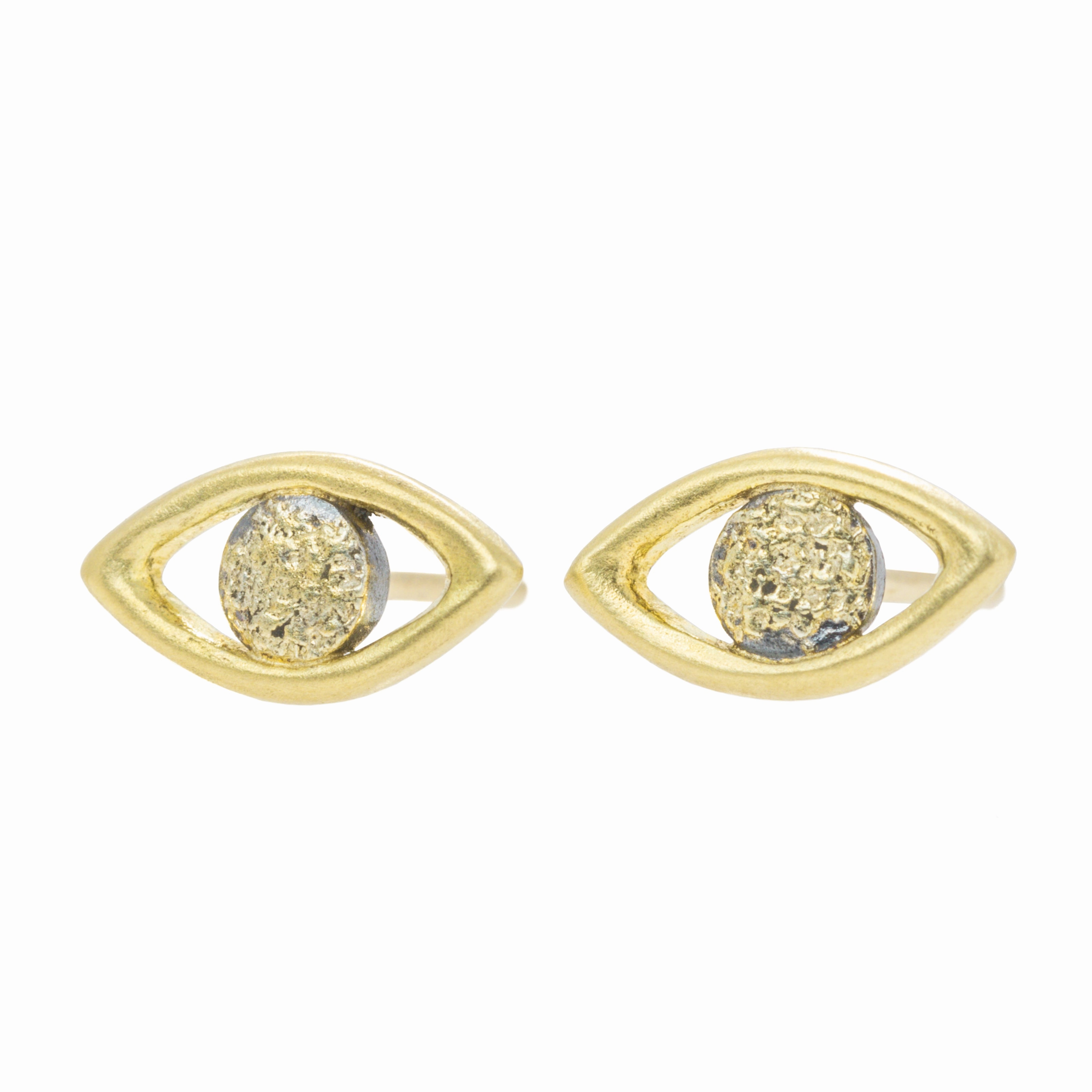 Fashion Elegance Golden Eye Studs - 22k/18k Gold, Oxidized Silver