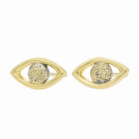 Fashion Elegance Golden Eye Studs - 22k/18k Gold, Oxidized Silver