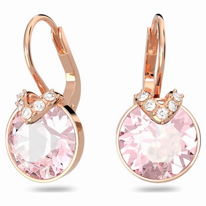 Swarovski Bella V drop earrings Round cut, Pink, Rose gold-tone plated Shine On Highlight Moment