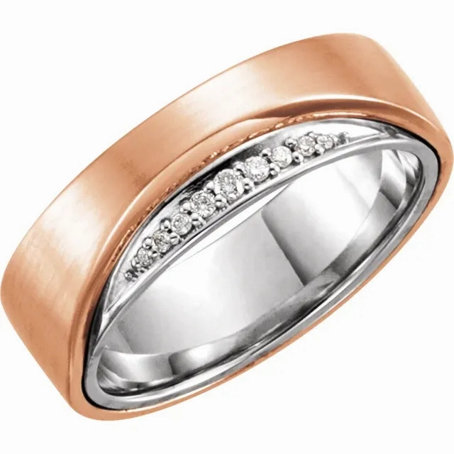 14K Rose/White 6mm .05 CTW Diamond Band Size 11 Ductile Material Gorgeous Look