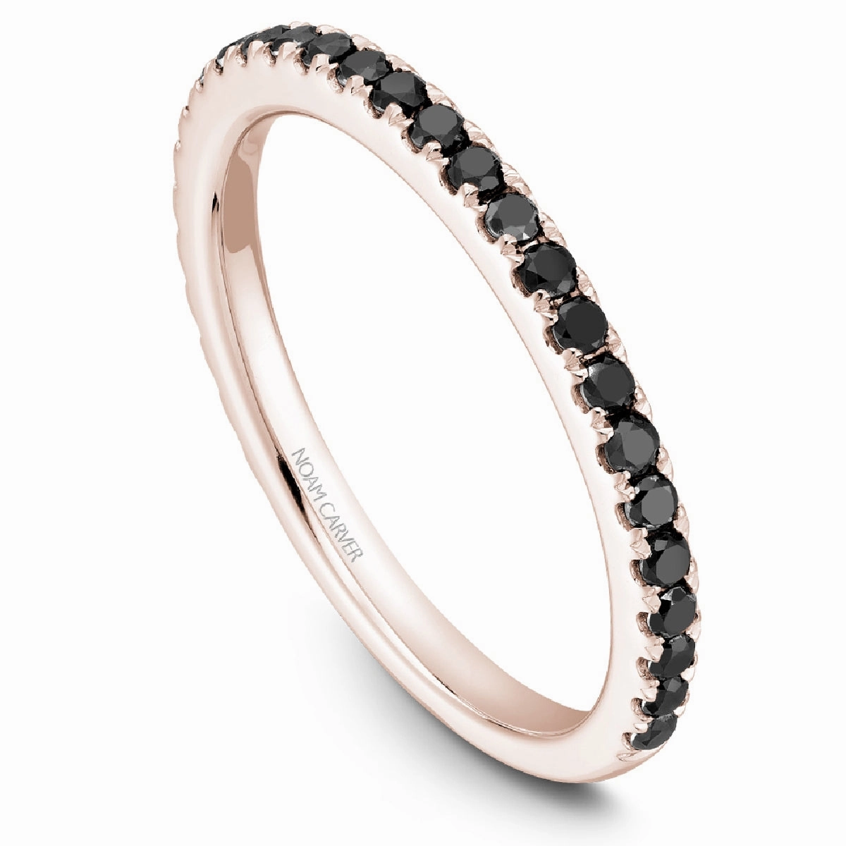 Noam Carver Thin Black Diamond Wedding Band in Rose Gold Minimal Structure