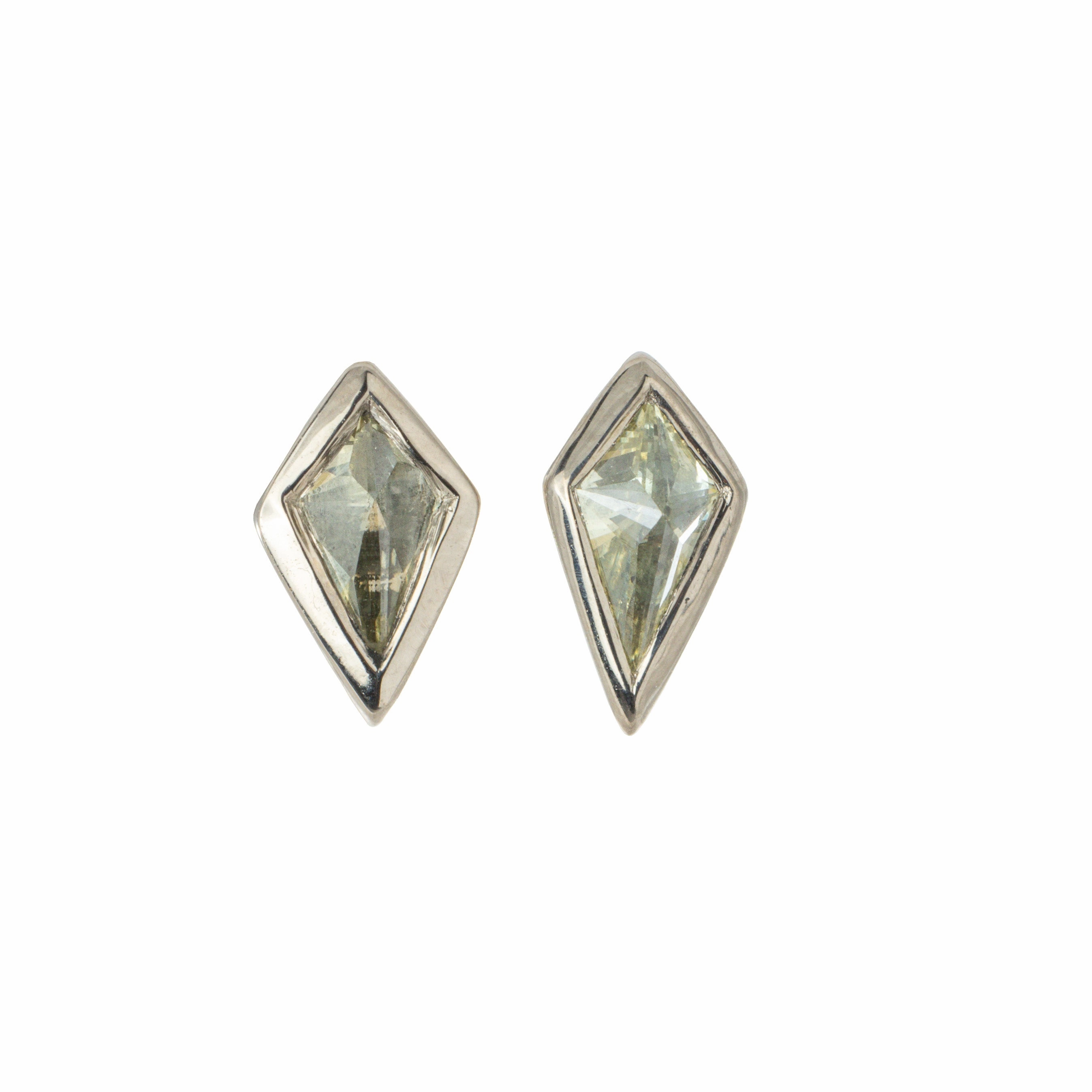 Green Kite Diamond Studs - 18kpw, .395 ctw Eye-Catching Detail Designer Craft