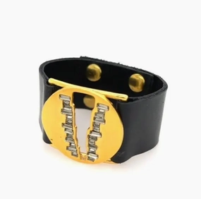 Event Edge V Cut-Out Baguette Leather Bracelet - 18K Gold Finish
