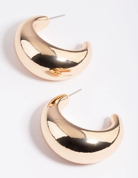 Bold Design Gold Thick Puff Hoop Earrings