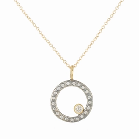 Glamour Accessory Oxidized Silver Everyday Scattered Diamond Pendant on 14k Gold Chain - 14k Gold, Oxidized Silver   VS White Diamonds