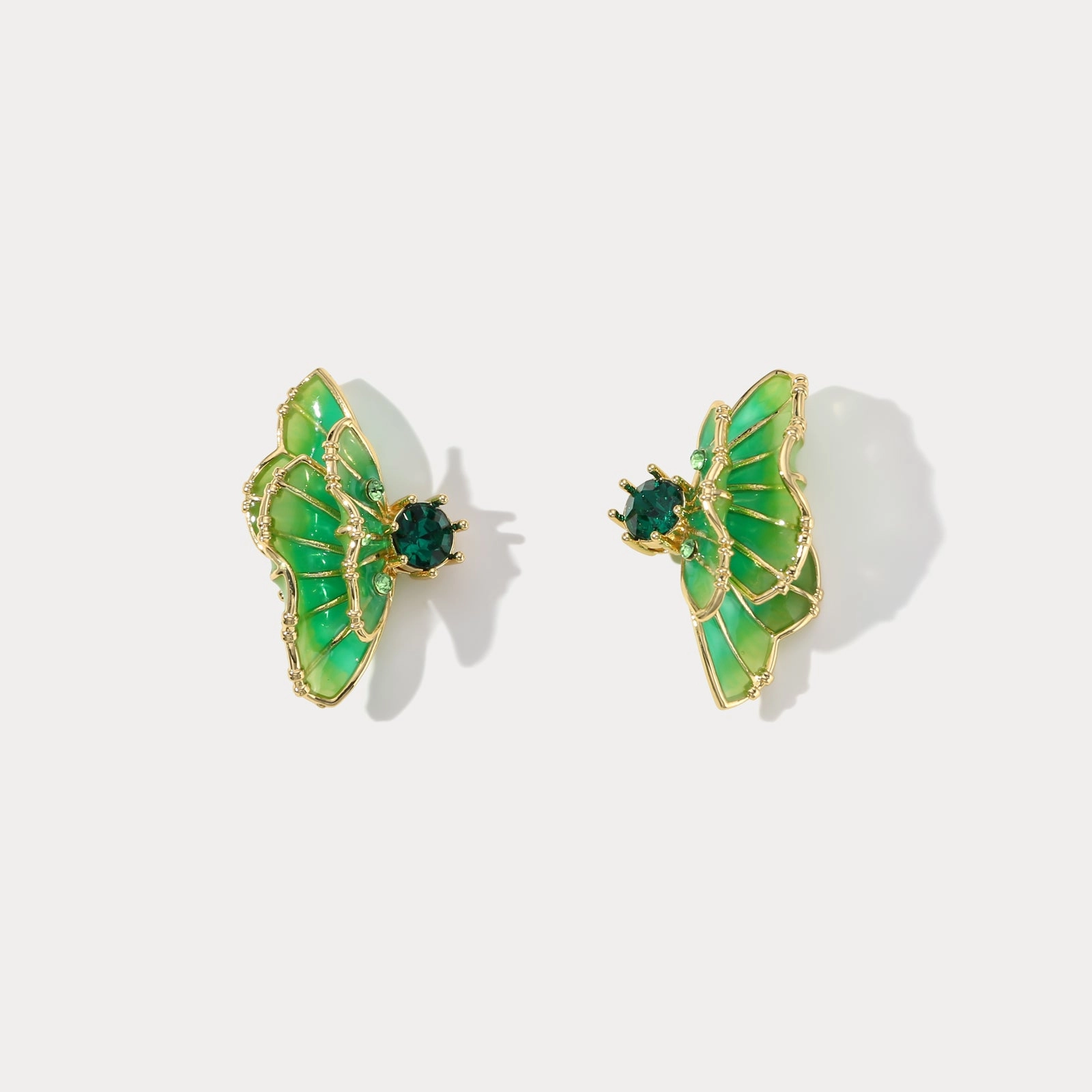 Artistic Ornament Green Butterfly Earrings