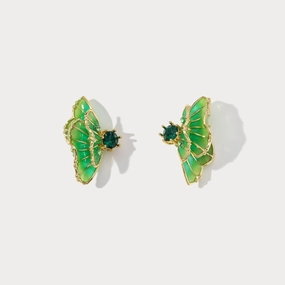 Artistic Ornament Green Butterfly Earrings
