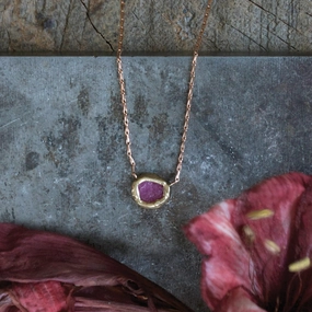 Guardian Pendant - Ruby   Brass Opulent Design Dainty Appeal
