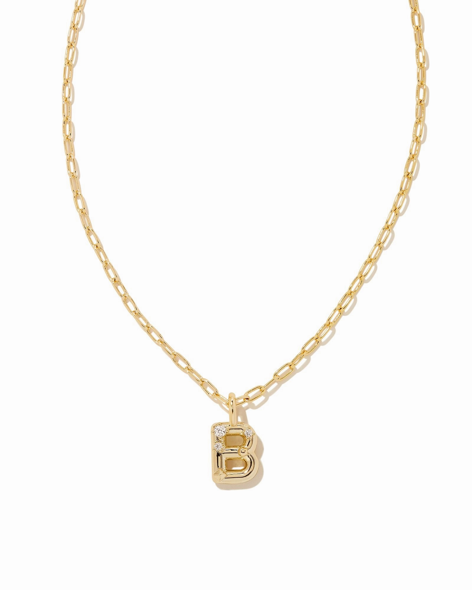 Contemporary Style Kendra Scott Crystal Letter B Gold Short Pendant Necklace in White Crystal
