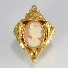 Trendy Piece Three Sided Cameo Shell Ornate Pendant