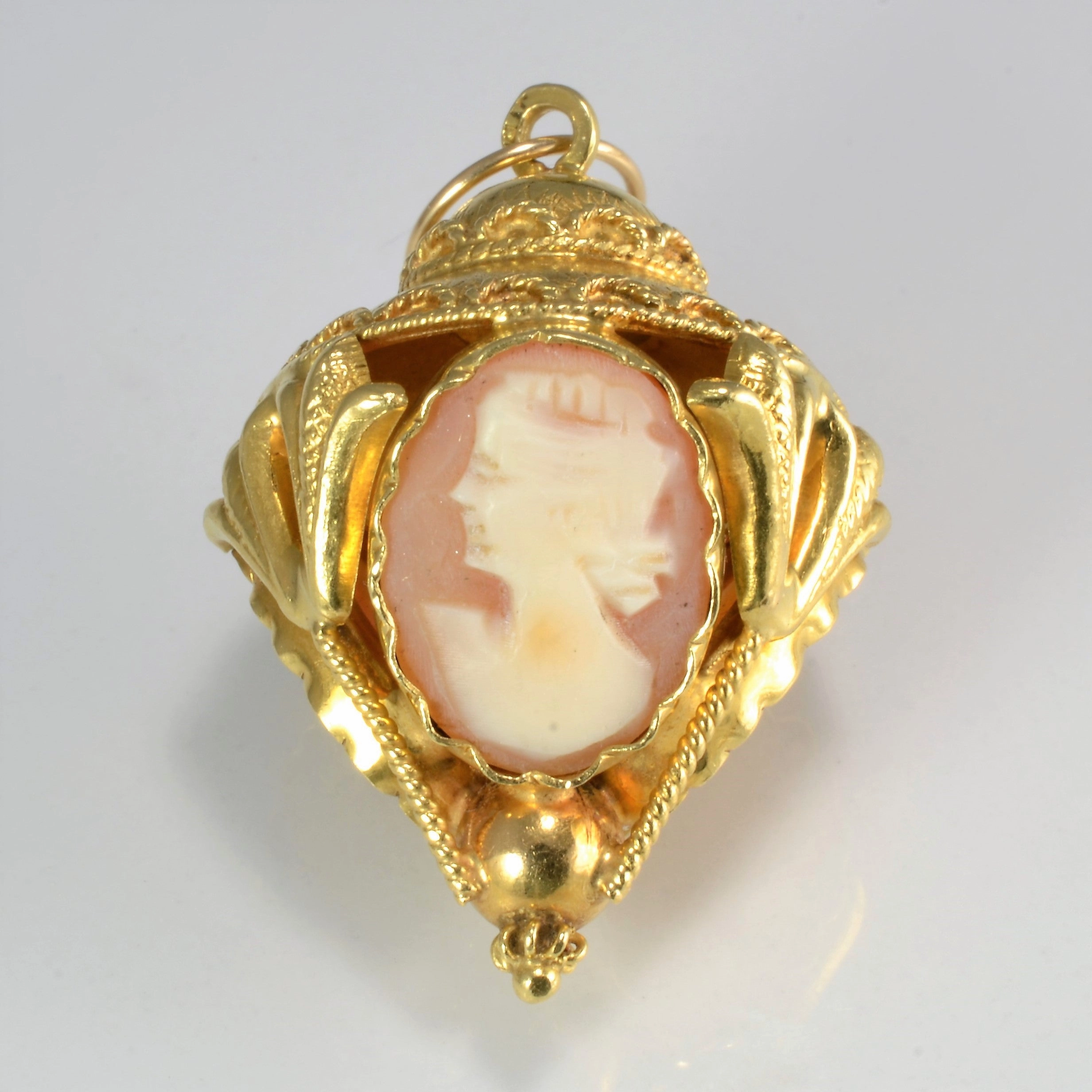 Trendy Piece Three Sided Cameo Shell Ornate Pendant