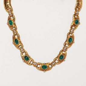 Heavy Solid 18k Gold Vintage Natural Emerald & Diamond Necklace | 13.78ctw, 1.76ctw | 16" Timeless Flow Shining Sparkle