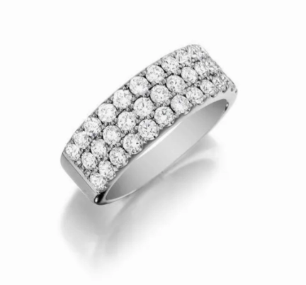 Henri Daussi 3 Row Diamond Ring in 14K White Gold (1.64ctw) Lightweight Statement Ready to Wear