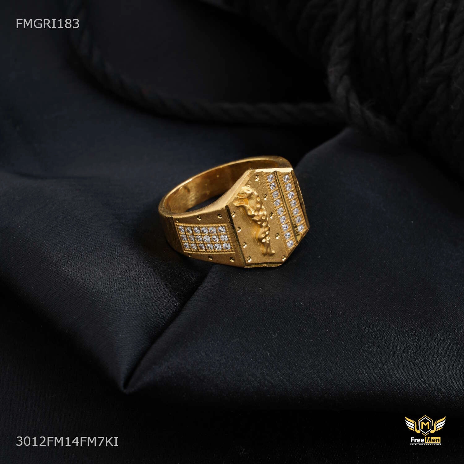 Enduring Shine Hexagon shape with Jaugar AD Gold plated ring design for men - FMGRI183