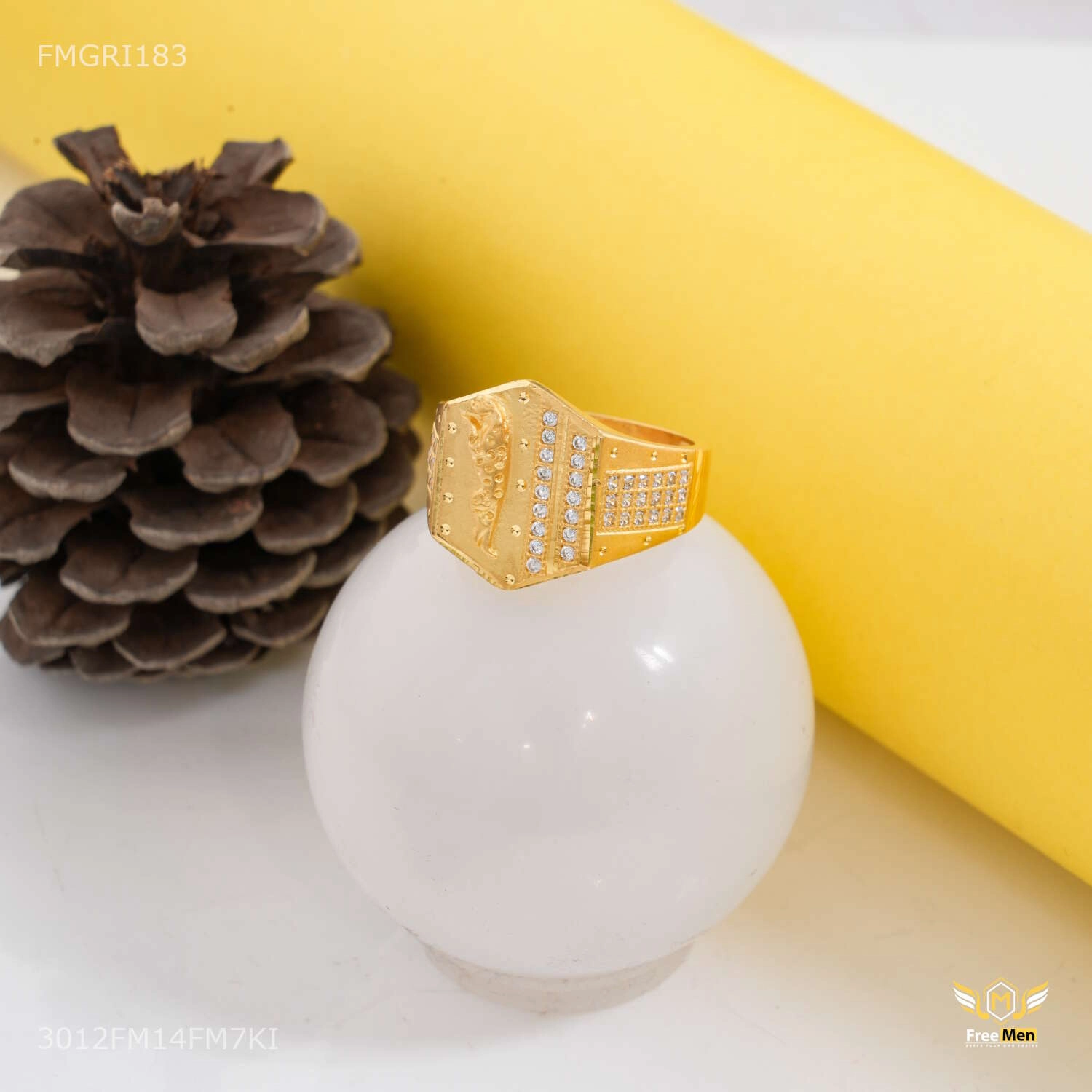 Flawless Glow Instant Edge Hexagon shape with Jaugar AD Gold plated ring design for men - FMGRI183