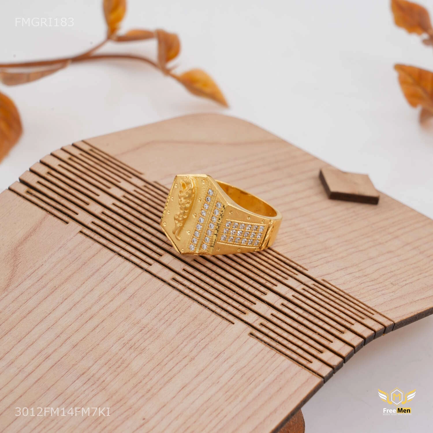 Hexagon shape with Jaugar AD Gold plated ring design for men - FMGRI183 Shining Detail Casual Detail