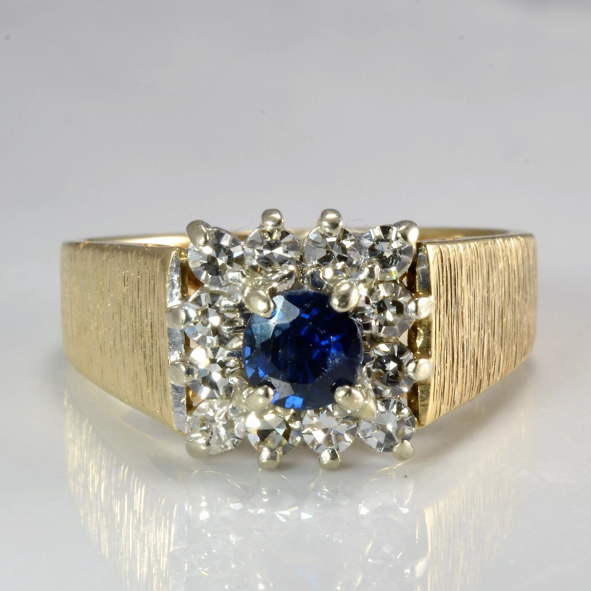 Sapphire & Diamond Petal Halo Textured Ring | 0.435ct, 0.42ctw | SZ 8.5 Vibrant Piece