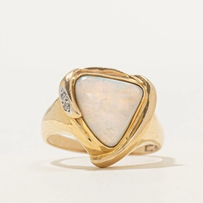 Casual Wear Minimal Chic Yellow Gold Opal & Diamond Triangle Ring | 1.35ct, 0.01ctw | SZ 8.75