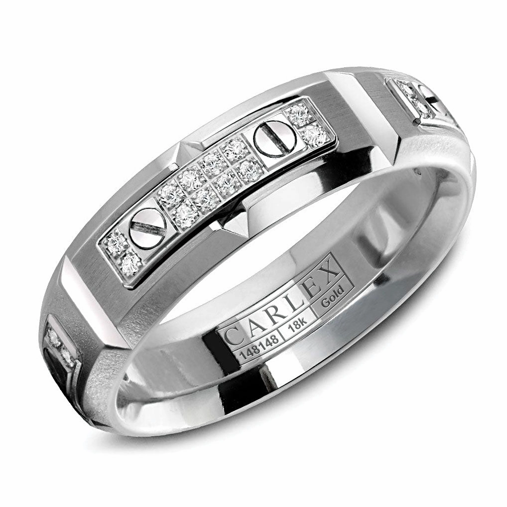 Artisan Crafted Carlex Textured Wedding Ring in 18K White Gold (0.38ctw)