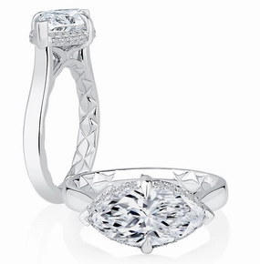 A. JAFFE Marquise Center Hidden Halo Diamond Engagement Ring Setting in 14K White Gold (.20ctw) Artisan Crafted Fun Accent