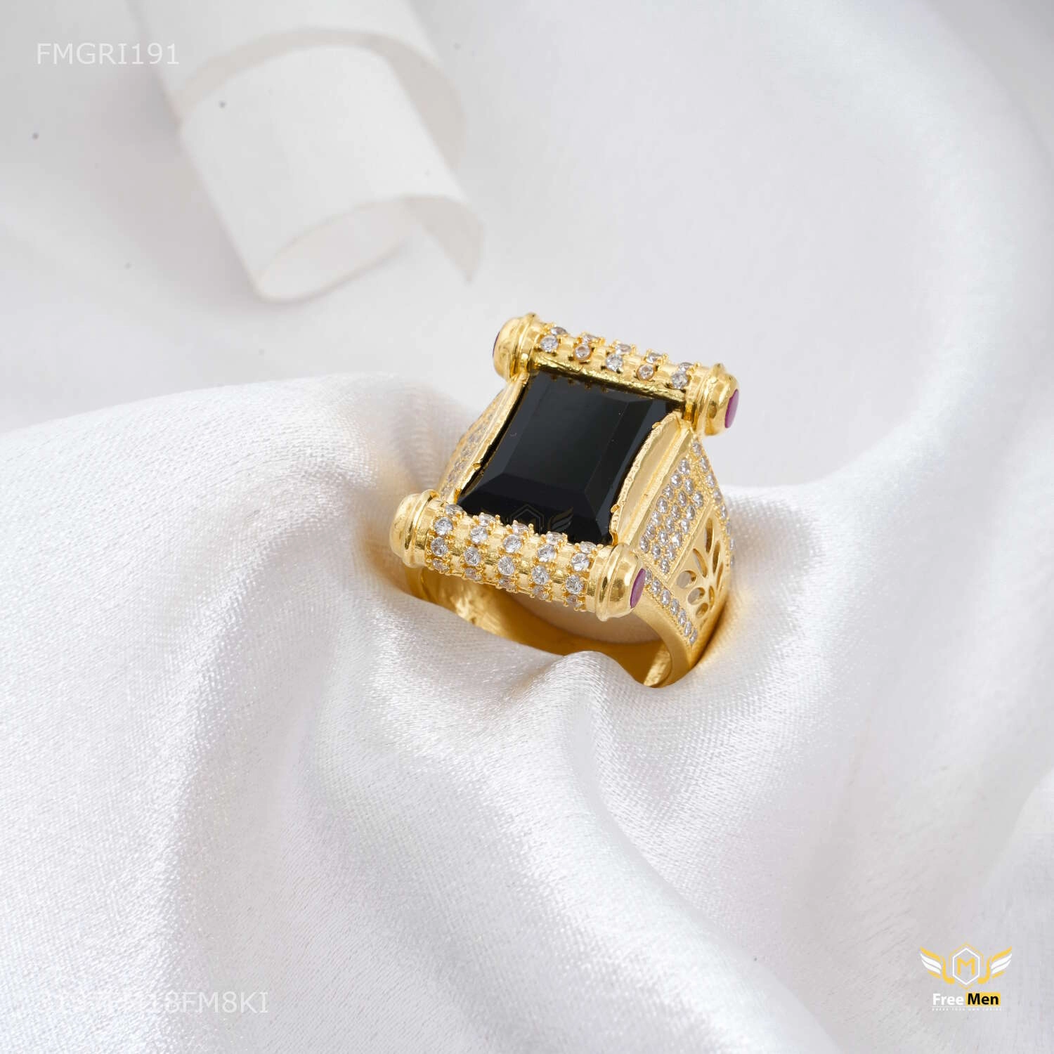 Shini Long Black AD ring design for men - FMGRI191 Signature Detail