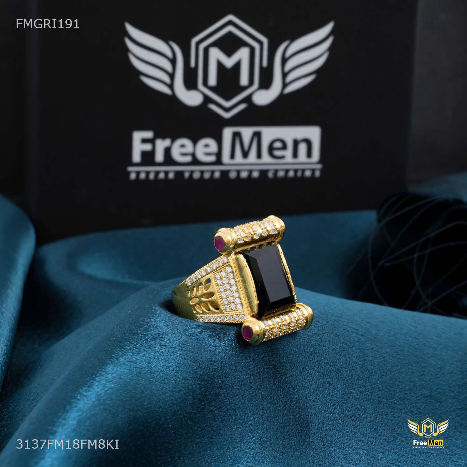 Shini Long Black AD ring design for men - FMGRI191 Exquisite Craft