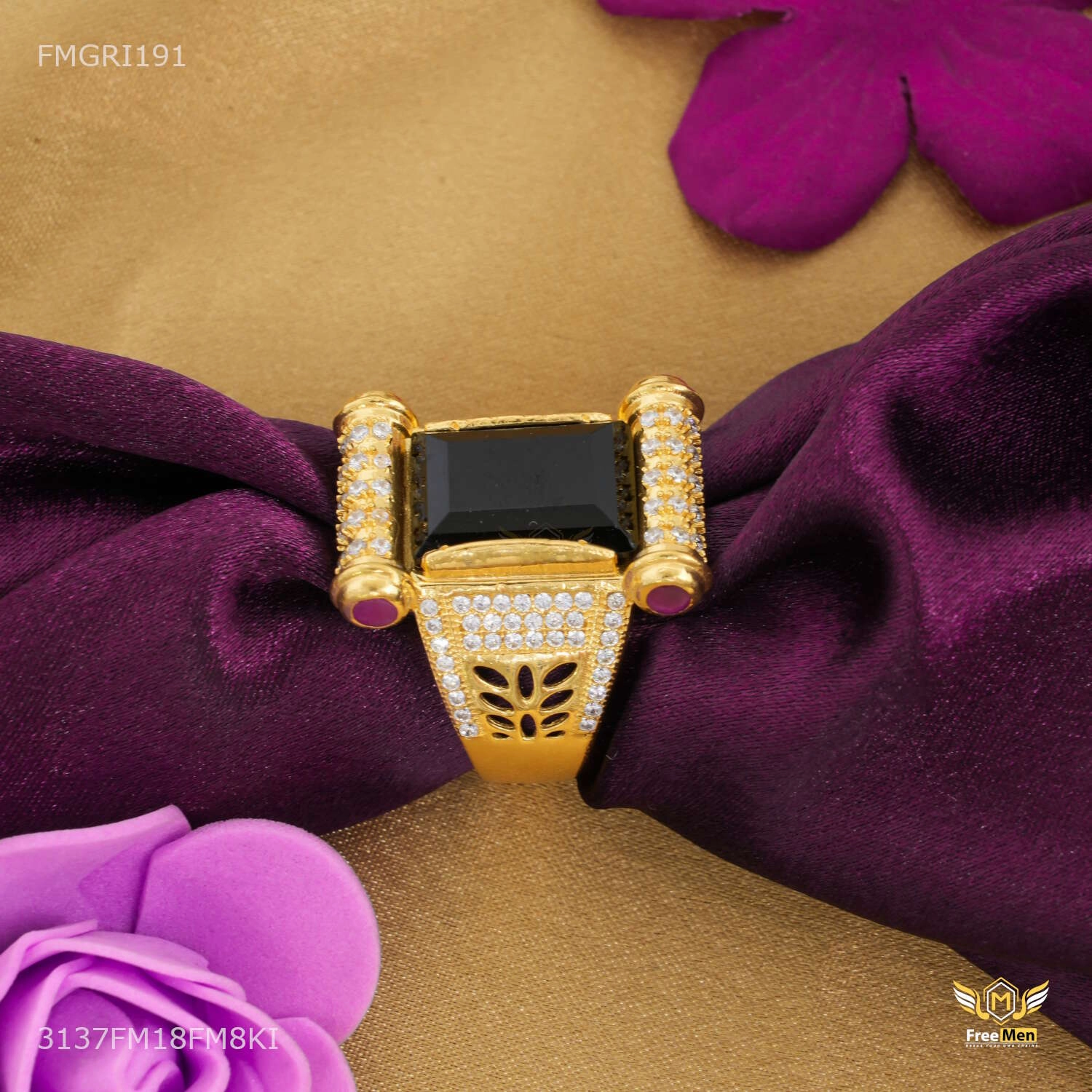 Shini Long Black AD ring design for men - FMGRI191 Luxury Sparkle