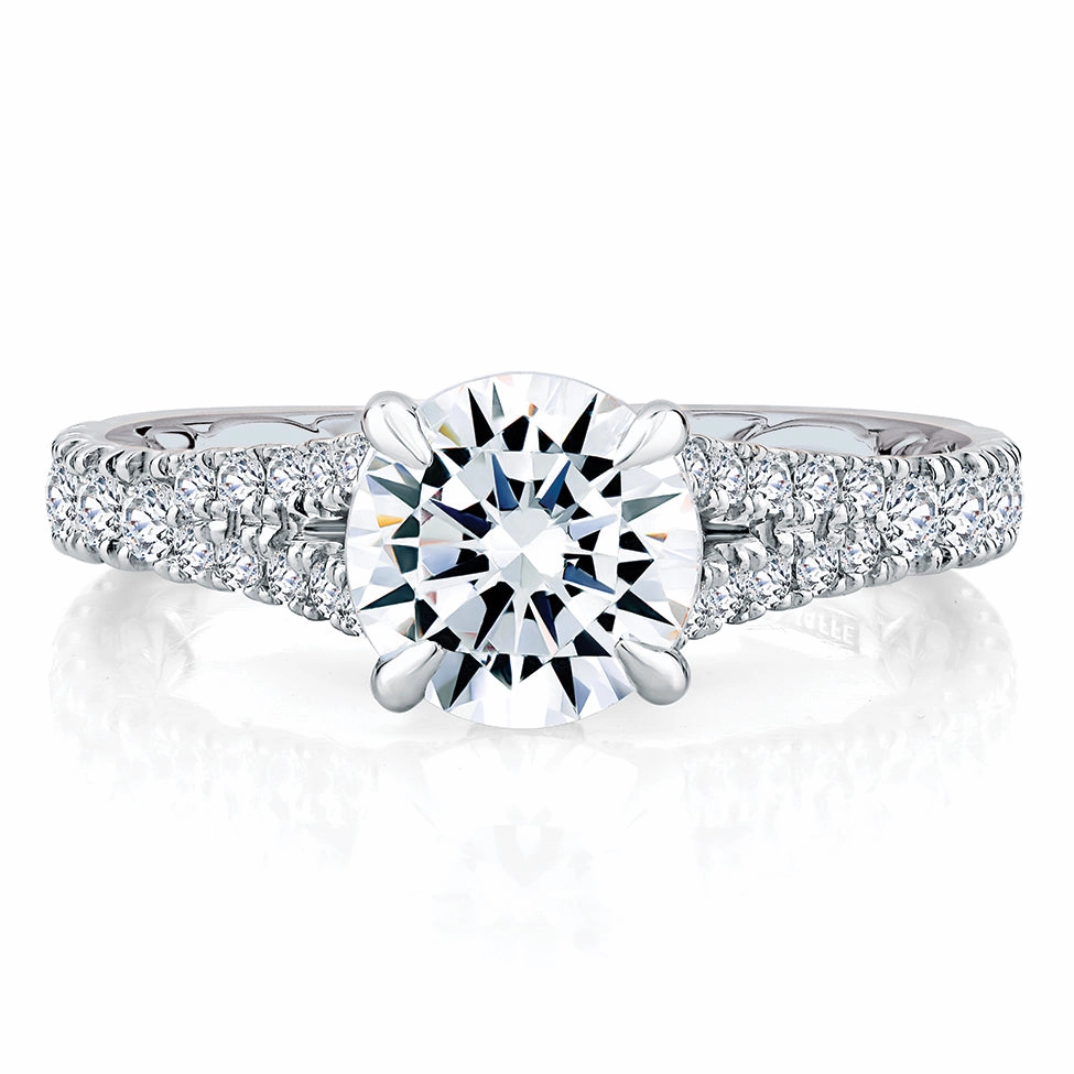 Trendy Statement Floral Pattern A. Jaffe Modern Royal Engagement Ring Setting in White Gold