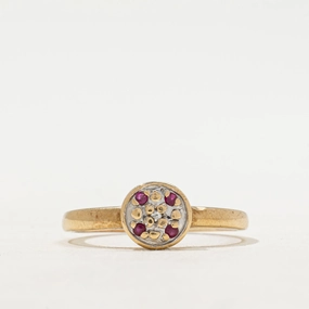 Illusion Set Ruby & White Sapphire Cluster Ring | SZ 7.5 Chic Outfit