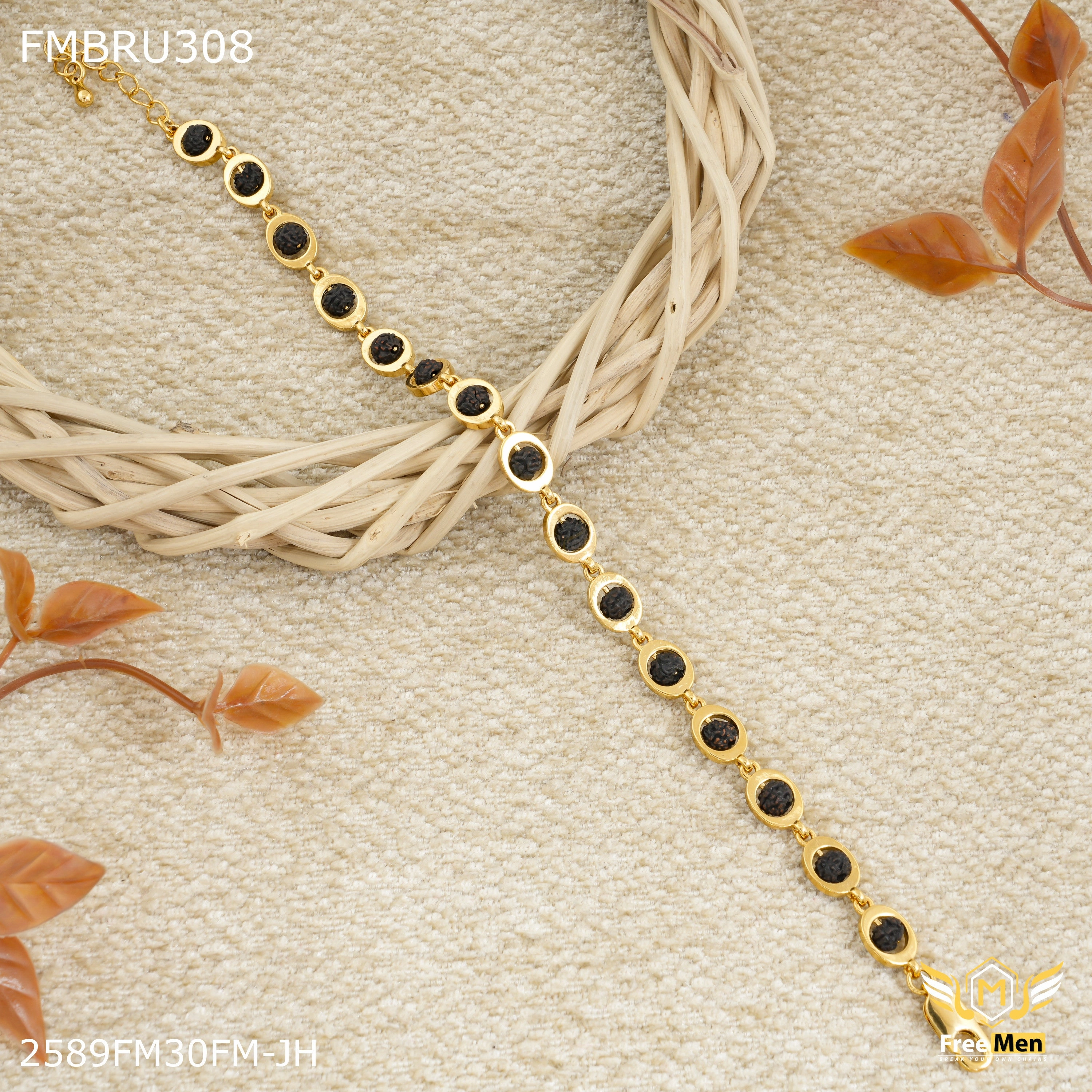 Freemen Golden Owel Rudraksha Bracelet For Men - FMBRU308 Gleaming Form Brilliant Finish