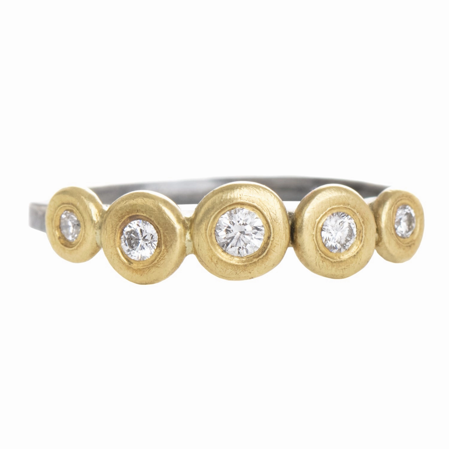 Sophisticated Gem Shine In Light In Bloom Stacking Ring - 18k Blooms - 18k Gold, Oxidized Silver   Reclaimed Diamonds