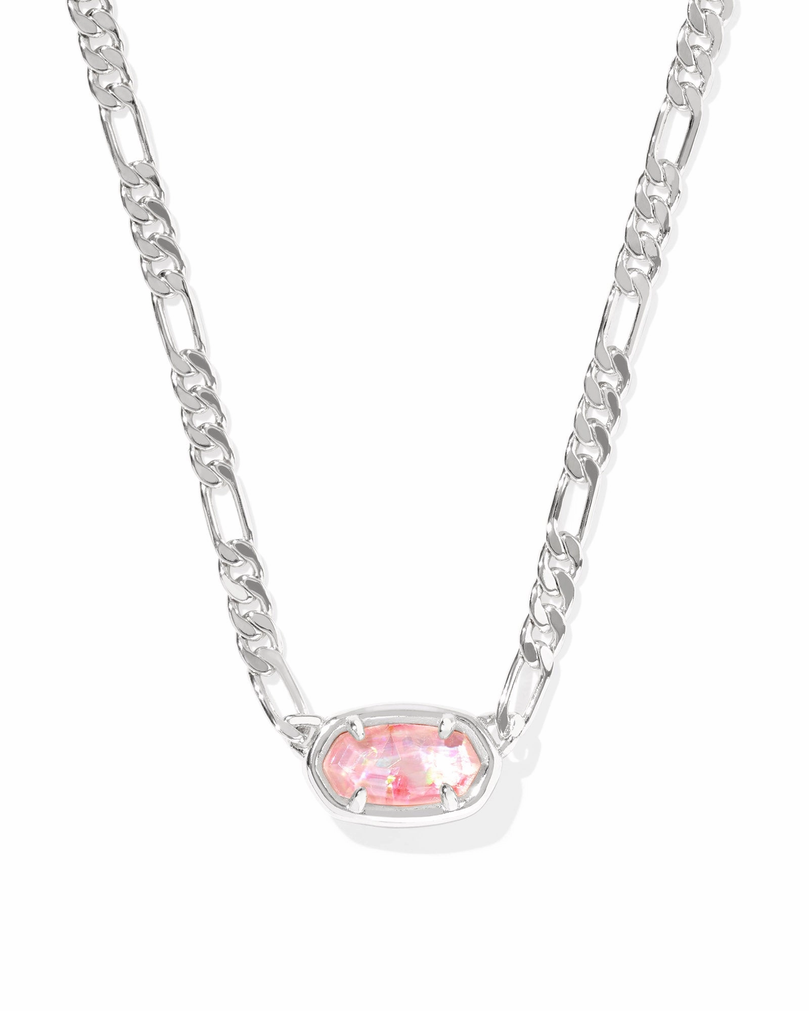 Minimal Aesthetic Refined Detail Kendra Scott Elisa Silver Pink Iridescent Mother of Pearl Figaro Chain Short Pendant Necklace