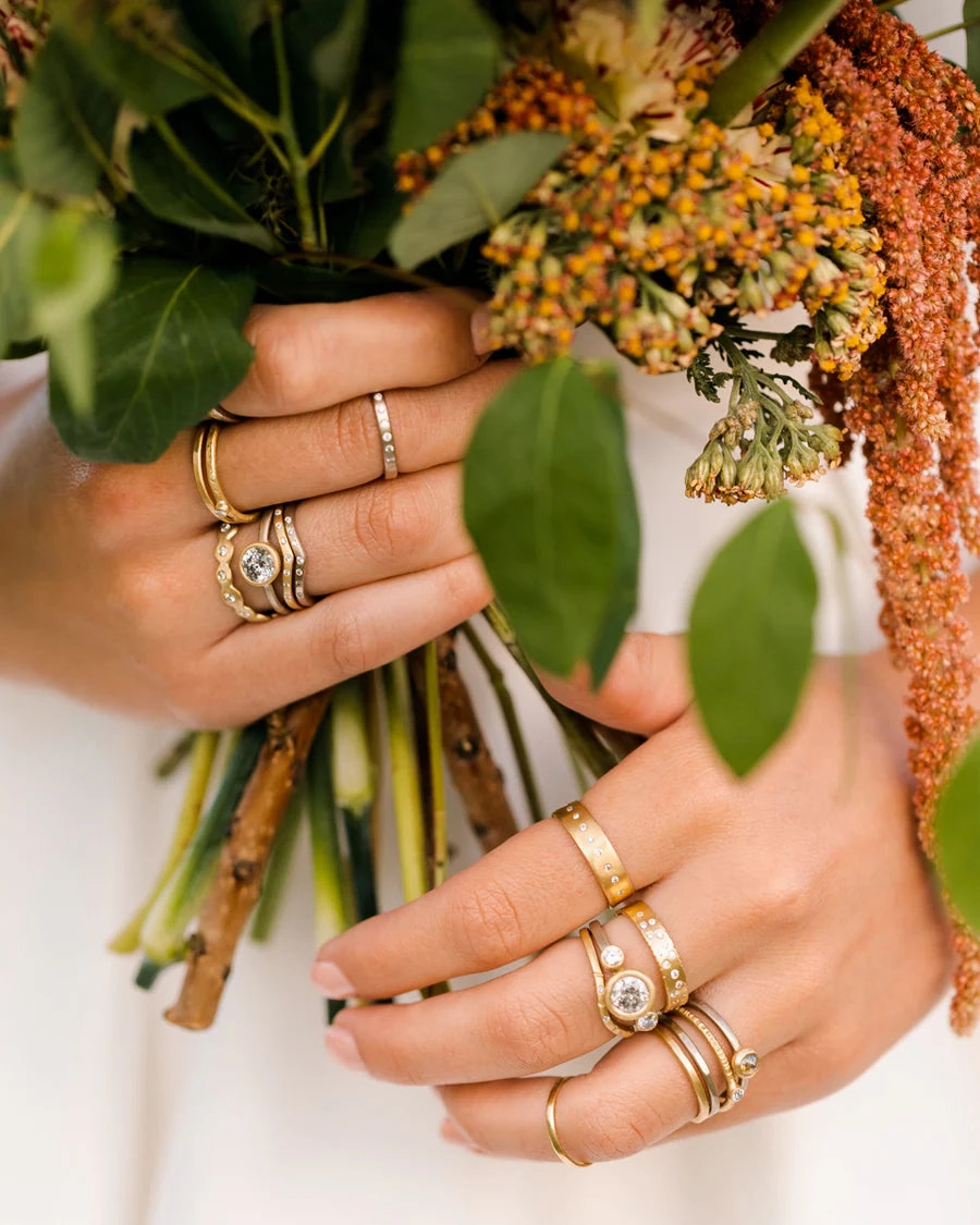 Shiny look Textured Accent Everyday Diamond Band - 14kpw Gold   VS Diamonds