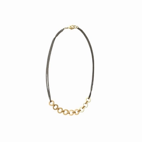 Shiny Edge Vivid Charm Jango- Mixed Metal Necklace with Curb and Circular Chain